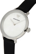 Emporio Armani Modern White Dial Black Leather Strap Watch For Women - AR11159