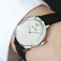 Emporio Armani Modern White Dial Black Leather Strap Watch For Women - AR11159