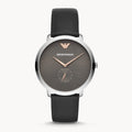 Emporio Armani Modern Slim Quartz Grey Dial Black Leather Strap Watch For Men - AR11162