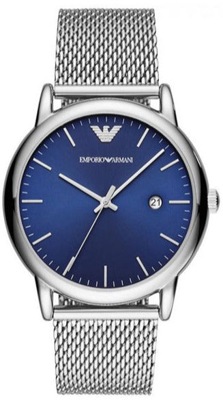 Emporio Armani Luigi Quartz Blue Dial Silver Mesh Bracelet Watch For Men - AR11230