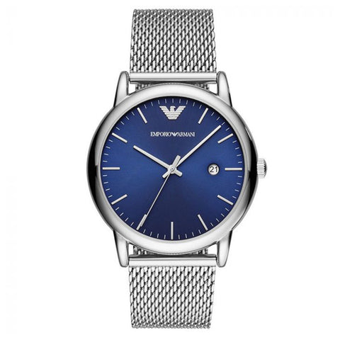 Emporio Armani Luigi Quartz Blue Dial Silver Mesh Bracelet Watch For Men - AR11230