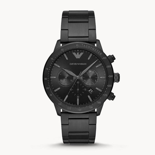 Emporio Armani Mario Chronograph Black Dial Black Steel Strap Watch For Men - AR11242