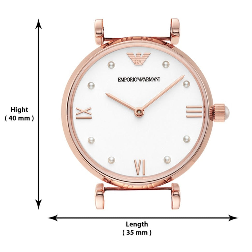 Emporio Armani Gianni T-Bar Quartz White Dial Rose Gold Steel Strap Watch For Women - AR11267