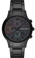 Emporio Armani Renato Chronograph Mother of Pearl Black Dial Black Steel Strap Watch For Men - AR11275