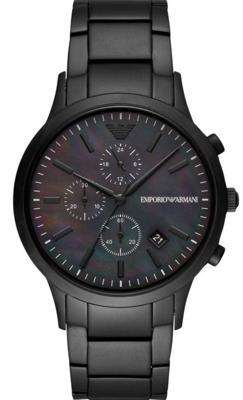 Emporio Armani Renato Chronograph Mother of Pearl Black Dial Black Steel Strap Watch For Men - AR11275