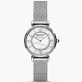 Emporio Armani Gianni T-Bar Quartz Mother of Pearl Dial Silver Mesh Bracelet Watch For Women - AR11319