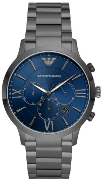 Emporio Armani Giovanni Chronograph Blue Dial Grey Steel Strap Watch For Men - AR11348