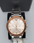 Emporio Armani Mario Chronograph Beige Dial Silver Steel Strap Watch For Men - AR11352