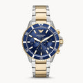 Emporio Armani Mario Chronograph Blue Dial Two Tone Steel Strap Watch For Men - AR11362