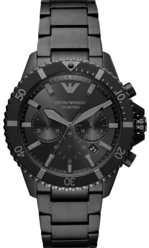 Emporio Armani Diver Chronograph Black Dial Black Steel Strap Watch For Men - AR11363