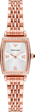 Emporio Armani Gianni T Bar Quartz Crystals White Dial Rose Gold Steel Strap Watch For Women - AR11406