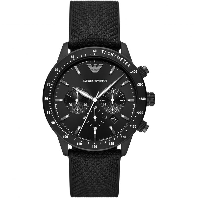 Emporio Armani Mario Chronograph Quartz Black Dial Black Nylon Strap Watch For Men - AR11453