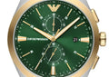 Emporio Armani Claudio Chronograph Green Dial Two Tone Steel Strap Watch For Women - AR11511