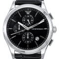 Emporio Armani Paolo Chronograph Black Dial Black Leather Strap Watch For Men - AR11530