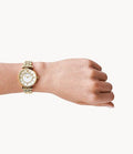Emporio Armani Gianni T Bar White Mother of Pearl Dial Gold Steel Strap Watch For Women - AR1907