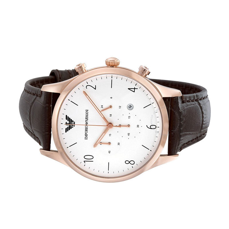 Emporio Armani Beta Chronograph White Dial Brown Leather Strap Watch For Men - AR1916