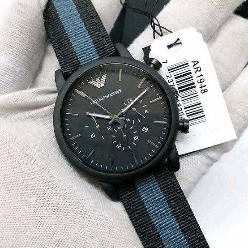 Emporio Armani Luigi Chronograph Quartz Black Dial Two Tone Nylon Strap Watch For Men - AR1948