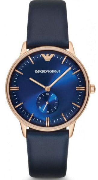 Emporio Armani Classic Quartz Blue Dial Blue Leather Strap Watch For Men  - AR2071