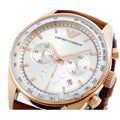 Emporio Armani Sportivo Chronograph White Dial Brown Leather Strap Watch For Men - AR5996