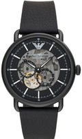 Emporio Armani Aviator Chronograph Black Dial Black Leather Strap Watch For Men - AR60028