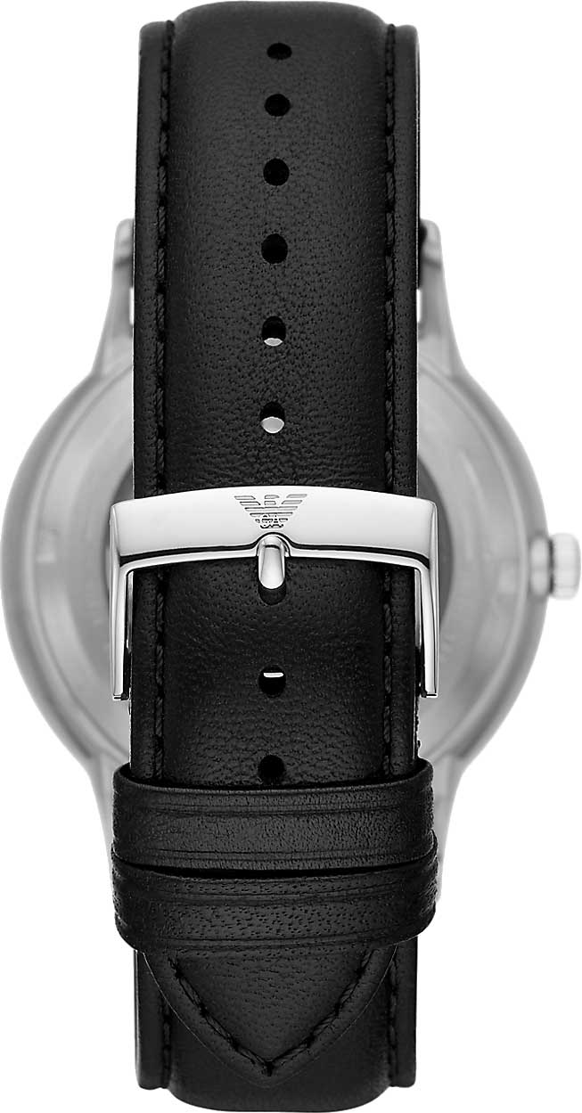 Emporio Armani Meccanico Skeleton Automatic Black Dial Black Leather Strap Watch for Men - AR60038