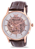 Emporio Armani Meccanico Automatic Silver Dial Brown Leather Strap Watch For Men - AR60039