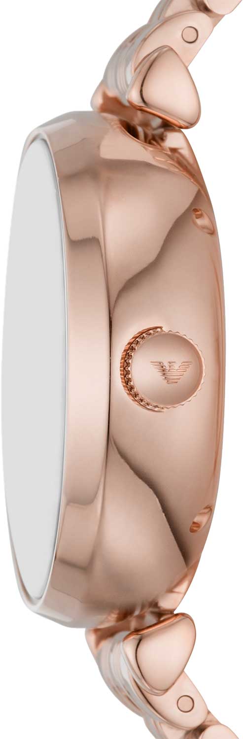 Emporio Armani Meccanico Crystals Black Dial Rose Gold Steel Strap Watch For Women - AR60043