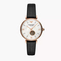 Emporio Armani Gianni T Bar Mother of Pearl White Dial Black Leather Strap Watch For Women - AR60047