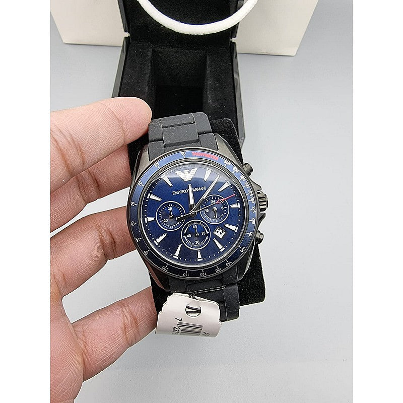 Emporio Armani Sigma Chronograph Blue Dial Black Silicone Strap Watch For Men - AR6121