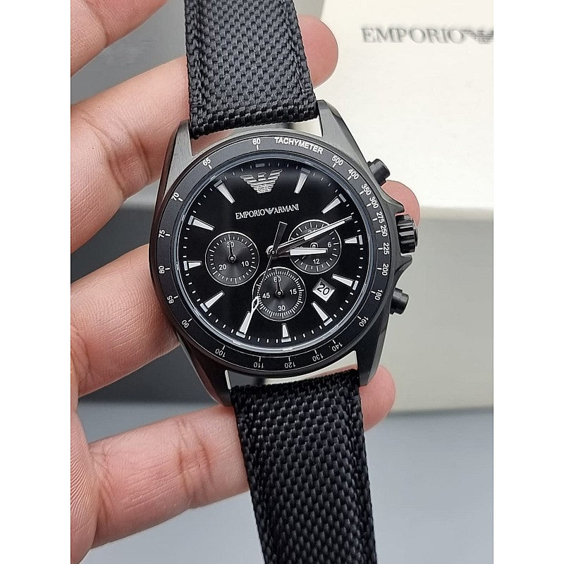 Emporio Armani Sigma Chronograph Black Dial Black Leather Strap Watch For Men - AR6131