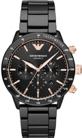 Emporio Armani Mario Ceramic Chronograph Black Dial Black Steel Strap Watch For Men - AR70002