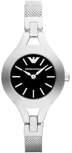 Emporio Armani Classic Quartz Black Dial Silver Steel Strap Watch For Women - AR7328