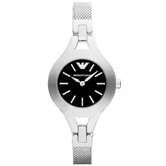 Emporio Armani Classic Quartz Black Dial Silver Steel Strap Watch For Women - AR7328