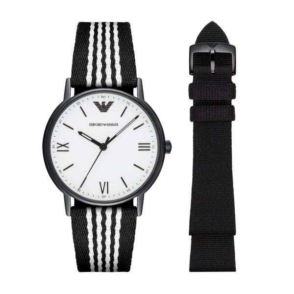 Emporio Armani Kappa Dress White Dial Two Tone NATO Strap Watch For Men - AR80005