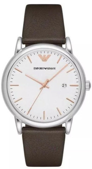 Emporio Armani Kappa Quartz White Dial Brown Leather Strap Watch For Men - AR80006