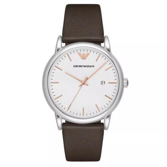 Emporio Armani Kappa Quartz White Dial Brown Leather Strap Watch For Men - AR80006