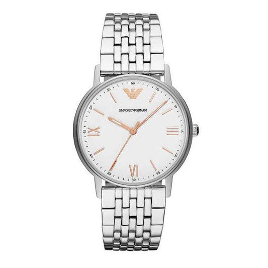 Emporio Armani Kappa Quartz White Dial Silver Steel Strap Watch For Men - AR80014