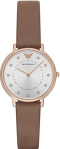 Emporio Armani Classic Analog Silver Dial Brown Leather Strap Watch For Women - AR8040