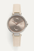 Tommy Hilfiger Angela Silver Dial Cream Leather Strap Watch for Women - 1782123