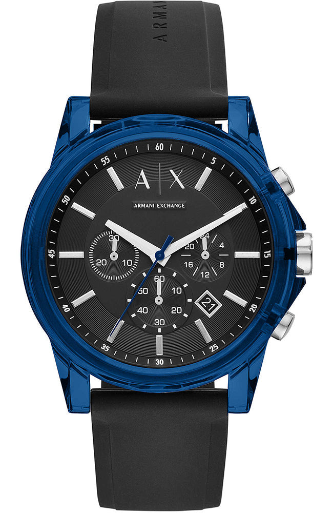 Armani Exchange Outerbanks Chronograph Black Dial Black Silicone Strap Watch For Men - AX1339