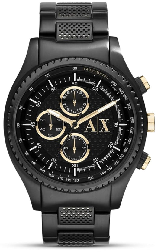 Armani Exchange Chronograph Black Dial Black Steel Strap Watch For Men - AX1604