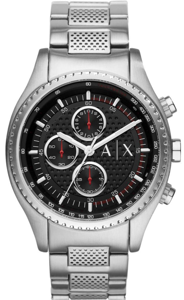 Armani Exchange The Driver Chronograph Black Dial Silver Steel Strap Watch For Men - AX1612