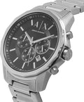 Armani Exchange Banks Chronograph Black Dial Silver Steel Strap Watch For Men - AX1720