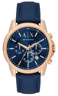 Armani Exchange Banks Chronograph Blue Dial Blue Leather Strap Watch For Men - AX1723