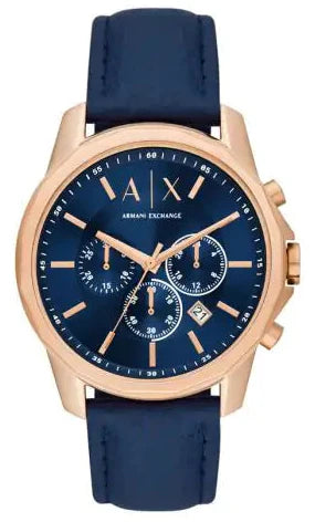 Armani Exchange Banks Chronograph Blue Dial Blue Leather Strap Watch For Men - AX1723