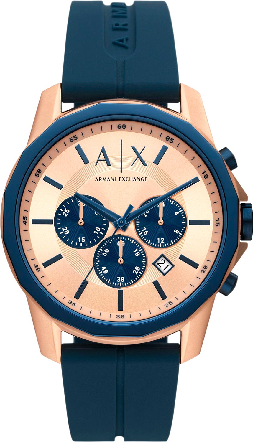 Armani Exchange Hampton Chronograph Rose Gold Dial Blue Silicone Strap Watch For Men - AX1730