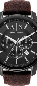 Armani Exchange Outerbanks Chronograph Black Dial Brown Leather Strap Watch For Men - AX1732