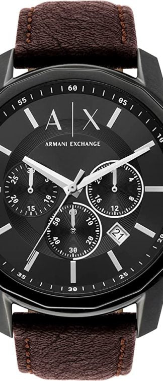 Armani Exchange Outerbanks Chronograph Black Dial Brown Leather Strap Watch For Men - AX1732