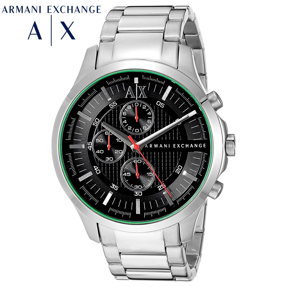 Armani Exchange Hampton Chronograph Black Dial Silver Steel Strap Watch For Men - AX2163