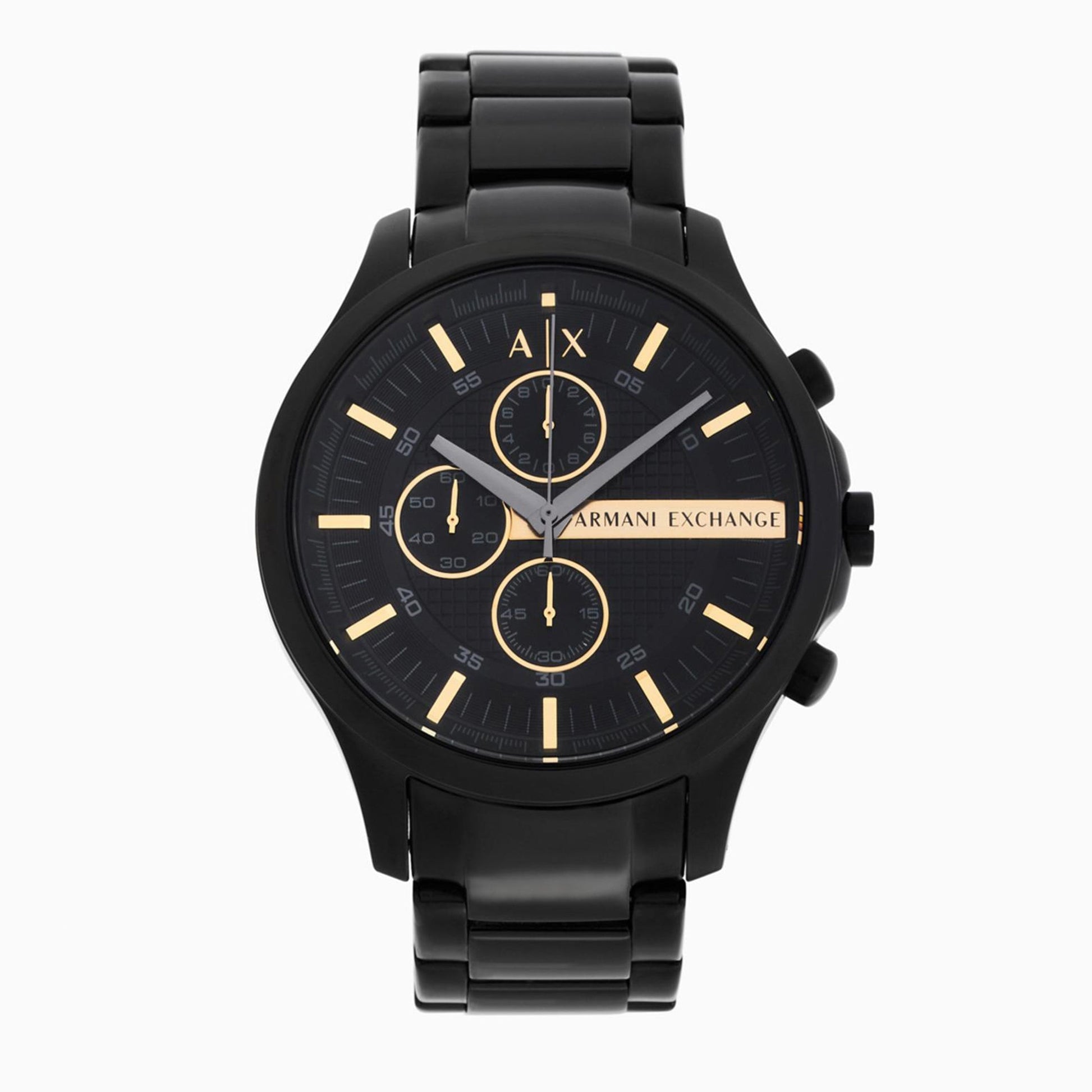 Armani Exchange Hampton Chronograph Black Dial Black Steel Strap Watch For Men - AX2164